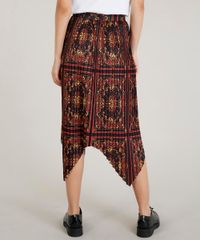 Saia-Midi-Feminina-Plissada-com-Pontas-Estampada-de-Arabescos-Preta-9479939-Preto_2