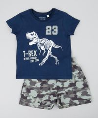 Conjunto-Infantil-de-Camiseta-Dinossauro-Manga-Curta-Azul-Marinho---Bermuda-Estampada-Camuflada-Verde-9428681-Verde_1