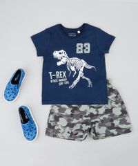Conjunto-Infantil-de-Camiseta-Dinossauro-Manga-Curta-Azul-Marinho---Bermuda-Estampada-Camuflada-Verde-9428681-Verde_3