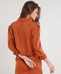 Jaqueta-de-Sarja-Feminina-Cropped-com-Bolsos-Caramelo-9458568-Caramelo_2