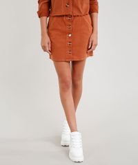 Saia-Feminina-de-Sarja-Curta-com-Botoes-Caramelo-9458547-Caramelo_1