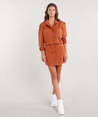 Saia-Feminina-de-Sarja-Curta-com-Botoes-Caramelo-9458547-Caramelo_3
