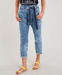 Calca-Jeans-Feminina-Clochard-com-Faixa-para-Amarrar-Azul-Medio-9458542-Azul_Medio_1