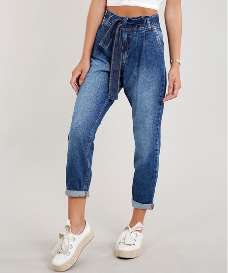 Calca-Jeans-Feminina-Clochard-com-Faixa-para-Amarrar-Azul-Medio-9458543-Azul_Medio_1