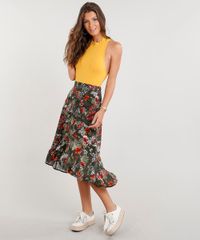 Saia-Midi-Feminina-com-Babados-Estampada-Floral-Verde-Militar-9365387-Verde_Militar_3