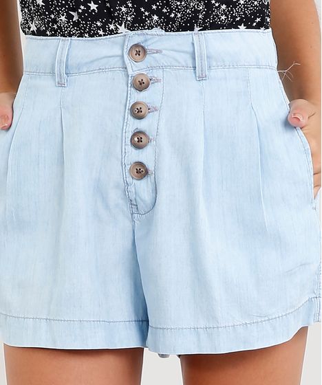 short jeans cintura alta azul claro