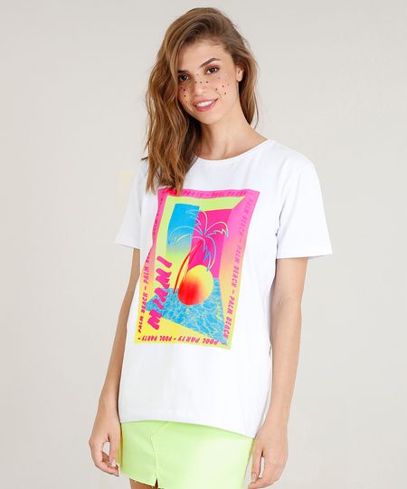 T-shirt Oversized Feminina Mindset "Miami" Neon Manga Curta Branca Menor preço em T-shirt Oversized Feminina Mindset "Miami" Neon Manga Curta Branca