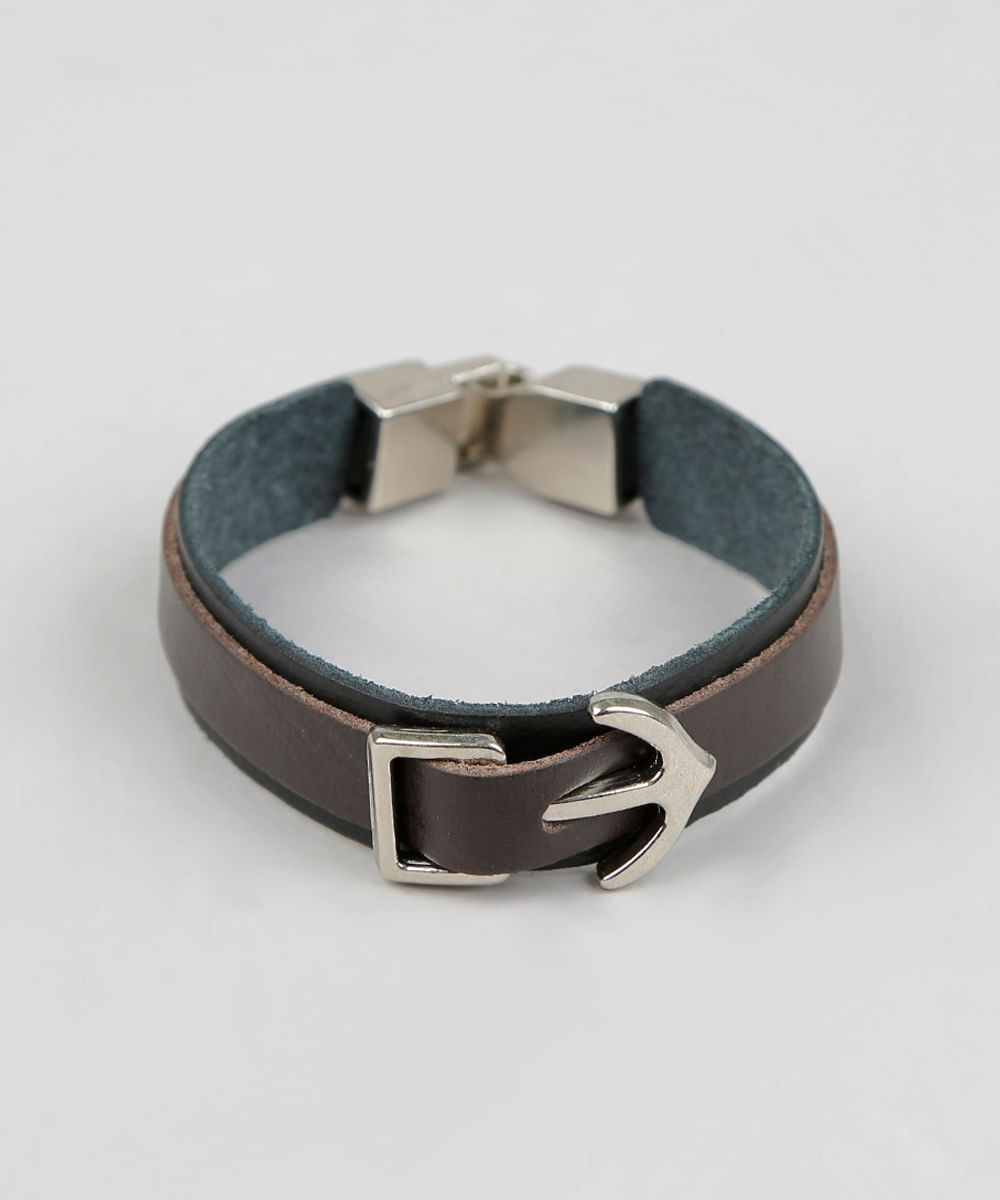 Pulseira Masculina com Pingente de Âncora Preta
