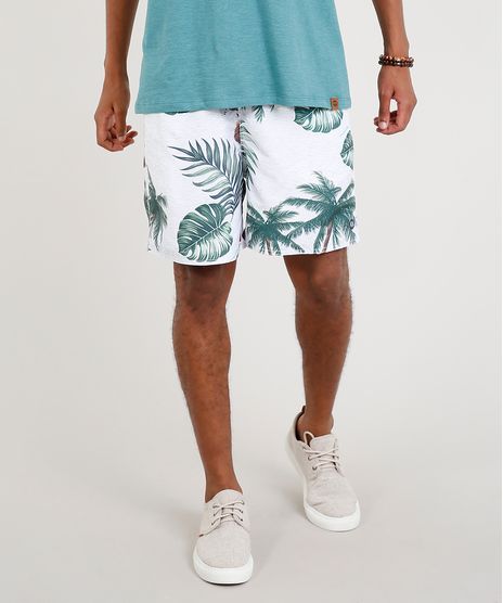 Short-Masculino-Estampado-de-Folhagem-com-Bolsos-Branco-9266947-Branco_1