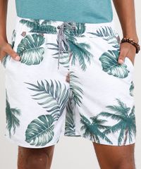 Short-Masculino-Estampado-de-Folhagem-com-Bolsos-Branco-9266947-Branco_2