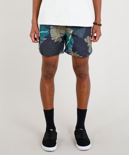 Short-Masculino-Estampado-de-Folhagem-com-Bolsos-Preto-9266946-Preto_1