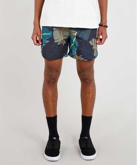 Short-Masculino-Estampado-de-Folhagem-com-Bolsos-Preto-9266946-Preto_1