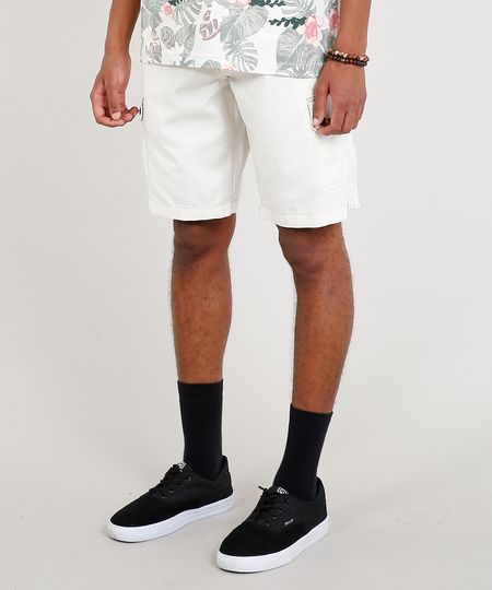 Bermuda Masculina Cargo com Linho Bege Claro Menor preço em Bermuda Masculina Cargo com Linho Bege Claro