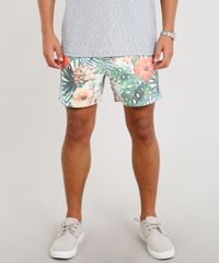 Short-Masculino-Estampado-de-Folhagens-com-Bolsos-Branco-9426745-Branco_1