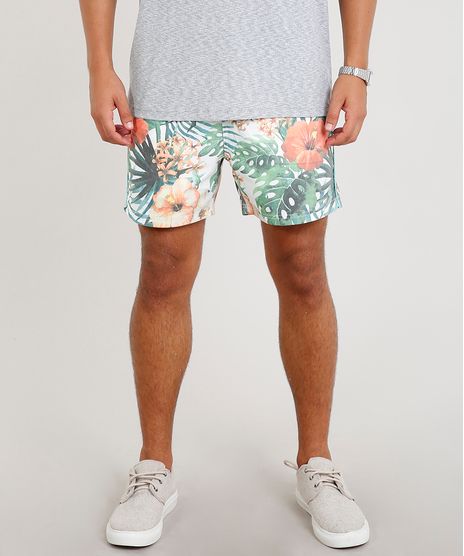 Short-Masculino-Estampado-de-Folhagens-com-Bolsos-Branco-9426745-Branco_1