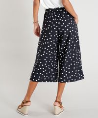 Calca-Pantacourt-Feminina-Estampada-de-Poa-com-Faixa-de-Amarrar-Preta-9284902-Preto_2