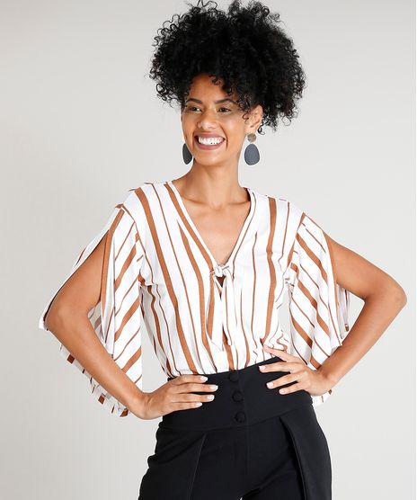 Body-Feminino-Listrado-com-No-Manga-Curta-Decote-V-Off-White-9413495-Off_White_1