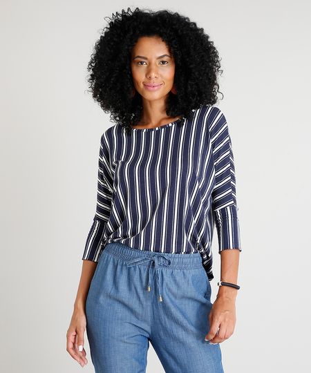 Blusa-Feminina-Listrada-Manga-Curta-Decote-Redondo-Azul-Marinho-9390243-Azul_Marinho_1