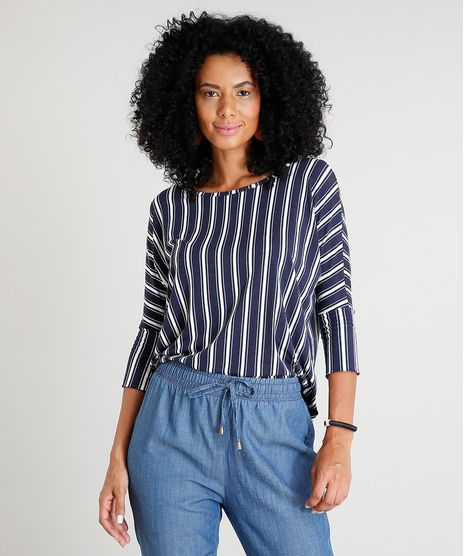 Blusa-Feminina-Listrada-Manga-Curta-Decote-Redondo-Azul-Marinho-9390243-Azul_Marinho_1