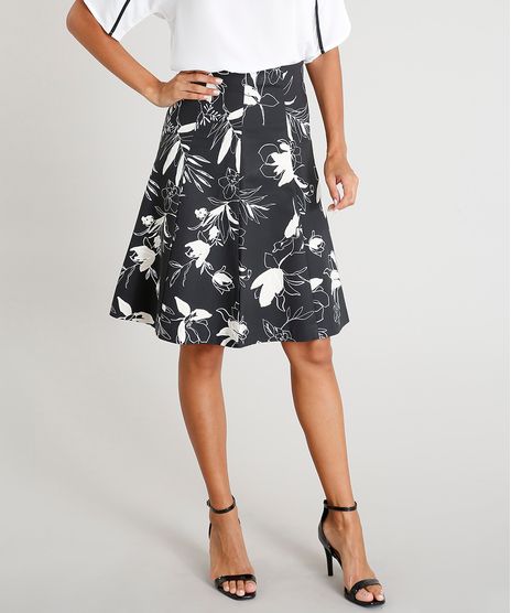 Saia-Feminina-Evase-Curta-Estampada-Floral-Preta-9365325-Preto_1