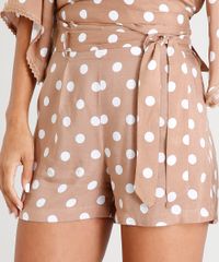 Short-Clochard-Feminino-Estampado-de-Poa-com-Faixa-de-Amarrar-Bege-Escuro-9429406-Bege_Escuro_4