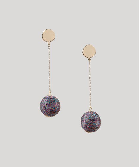 Brinco-Feminino-com-Esfera-em-Lurex-e-Corrente-Dourado-9281112-Dourado_1