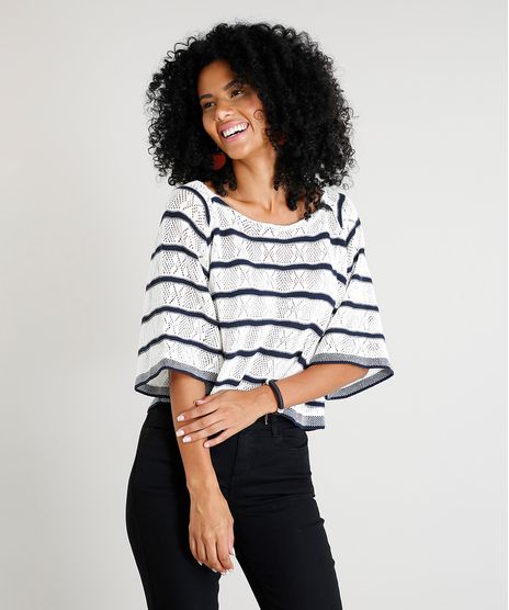 Blusa-Feminina-Ampla-Listrada-em-Trico-Manga-Curta-Decote-Redondo-Off-White-9314104-Off_White_1