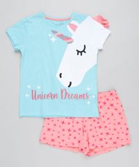 Pijama-Infantil-Unicornio-com-Glitter-Manga-Curta-Azul-Claro-9416405-Azul_Claro_1