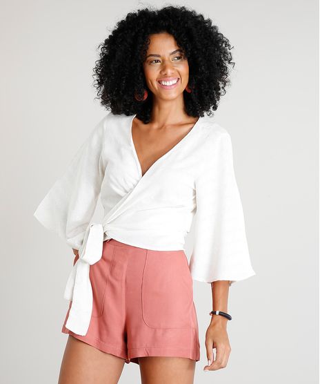 Blusa-Feminina-Transpassada-em-Linho-Manga-Curta-Decote-V-Bege-Claro-9414783-Bege_Claro_1