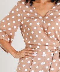 Blusa-Feminina-Transpassada-Estampada-de-Poa-com-Amarracao-Manga-Curta-Decote-V-Bege-Escuro-9419816-Bege_Escuro_4