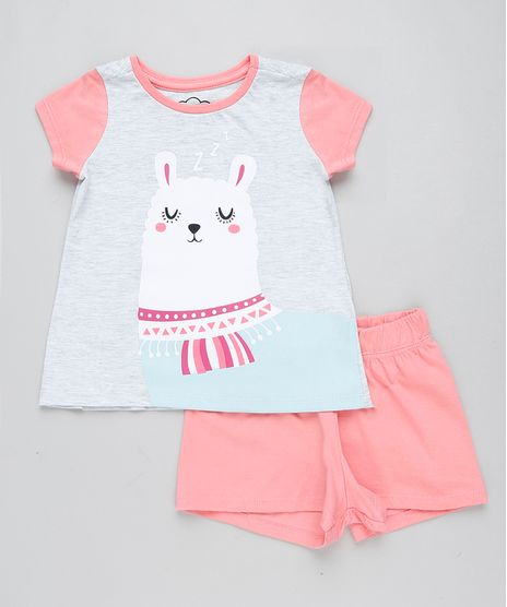 Pijama-Infantil-Lhama-Manga-Curta-Cinza-Mescla-Claro-9416385-Cinza_Mescla_Claro_1