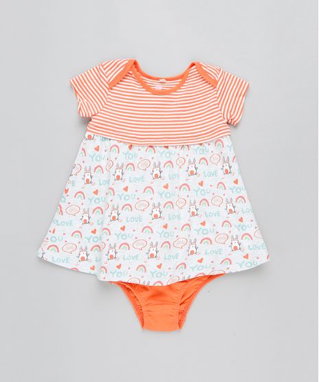Vestido-Infantil-Estampado-com-Recorte-Manga-Curta---Calcinha-Laranja-9205031-Laranja_1