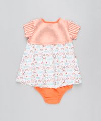 Vestido-Infantil-Estampado-com-Recorte-Manga-Curta---Calcinha-Laranja-9205031-Laranja_2