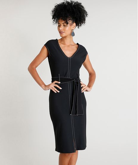 Vestido-Feminino-Curto-com-Decote-V-e-Pespontos-Sem-Manga-Preto-9368267-Preto_1