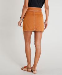 Saia-de-Sarja-Feminina-Curta-com-Pespontos-e-Faixa-de-Amarrar--Caramelo-9458583-Caramelo_2