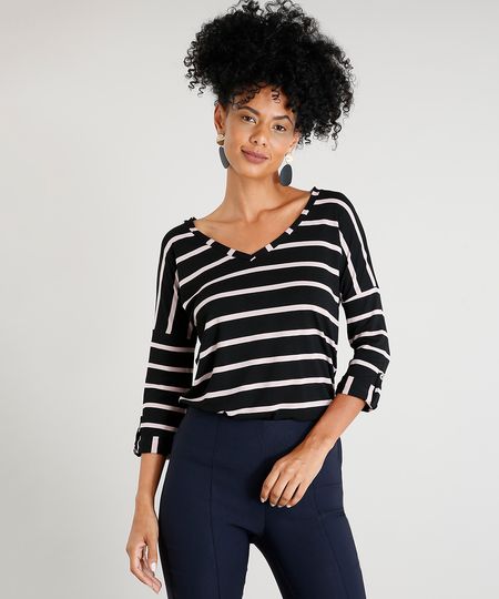 Blusa-Feminina-Basica-Listrada-com-Martingale-Manga-Curta-Decote-V-Preta-9453122-Preto_1 Blusa-Feminina-Basica-Listrada-com-Martingale-Manga-Curta-Decote-V-Preta-9453122-Preto_1