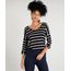 Blusa-Feminina-Basica-Listrada-com-Martingale-Manga-Curta-Decote-V-Preta-9453122-Preto_1