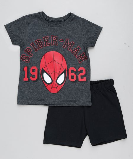 Conjunto Infantil Homem Aranha de Camiseta Manga Curta Cinza Mescla Escuro + Bermuda em Moletom Preta Menor preço em Conjunto Infantil Homem Aranha de Camiseta Manga Curta Cinza Mescla Escuro + Bermuda em Moletom Preta