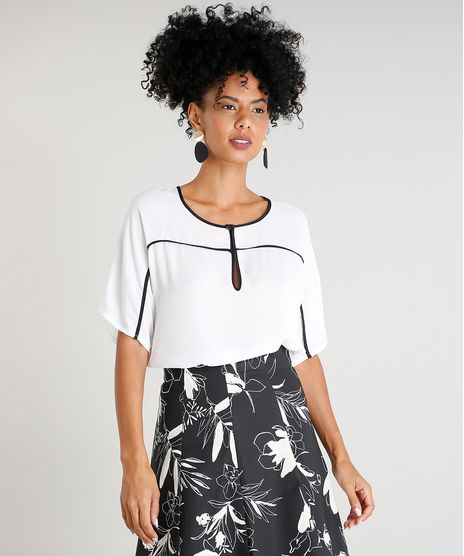 Blusa-Feminina-com-Vivo-Contrastante-Manga-Curta-Decote-Redondo-Off-White-9387544-Off_White_1