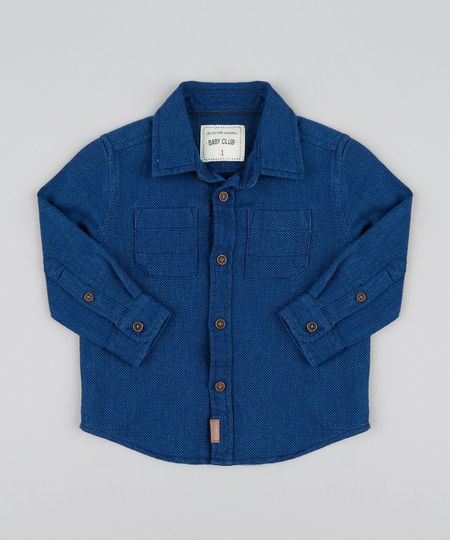 Camisa Infantil Chambray Texturizado Manga Longa Azul Escuro Menor preço em Camisa Infantil Chambray Texturizado Manga Longa Azul Escuro