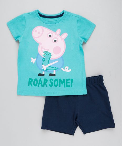 Conjunto-Infantil-George-Pig-de-Camiseta-Manga-Curta-Verde---Bermuda-em-Moletom-Azul-Marinho-9429374-Azul_Marinho_1