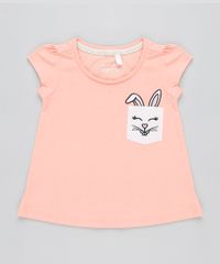 Blusa-Infantil-com-Bolso-de-Coelhinho-Manga-Curta-Decote-Redondo-Coral-9429825-Coral_1