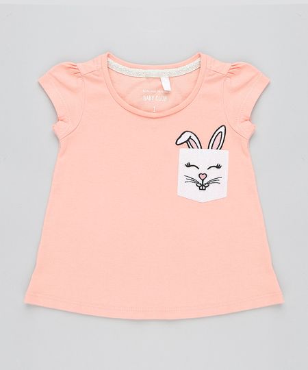 Blusa-Infantil-com-Bolso-de-Coelhinho-Manga-Curta-Decote-Redondo-Coral-9429825-Coral_1