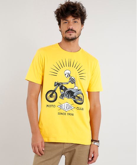 Camiseta-Masculina-Caveira-com-Motocicleta-Manga-Curta-Gola-Careca-Amarela-9302121-Amarelo_1