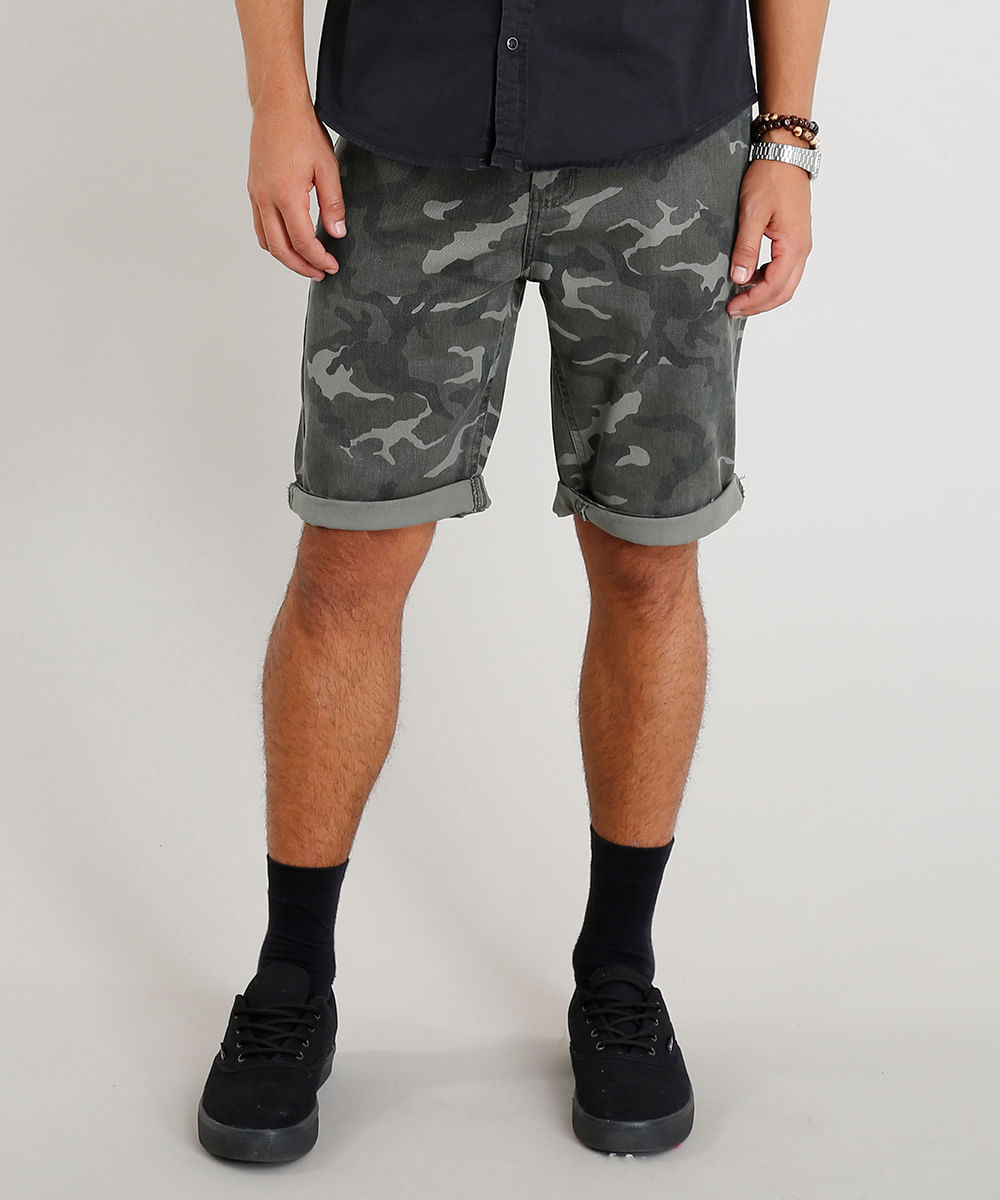 shorts jeans camuflado masculino