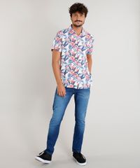 Camisa-Masculina-Estampada-de-Folhagem-com-Flamingos-Manga-Curta-Branca-9471548-Branco_3