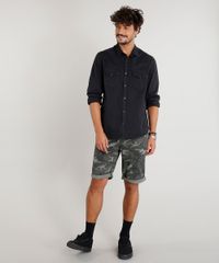 Camisa-de-Sarja-Masculina-com-Bolsos-Manga-Longa-Preta-9393925-Preto_3