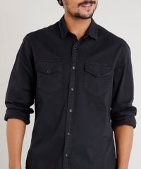 Camisa-de-Sarja-Masculina-com-Bolsos-Manga-Longa-Preta-9393925-Preto_4