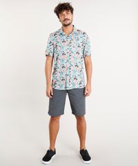 Camisa-Masculina-Estampada-de-Folhagem-com-Bolso-Manga-Curta-Coral-9434801-Coral_3