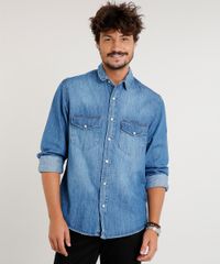 Camisa-Jeans-Masculina-com-Bolsos-Manga-Longa-Azul-Medio-9393926-Azul_Medio_1